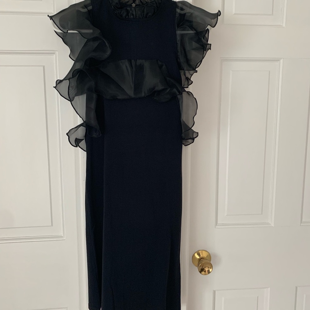 Frilly sleeveless black mini dress